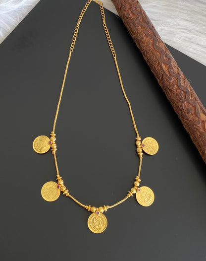 Gold tone pink stone lakshmi coin necklace dj-54147