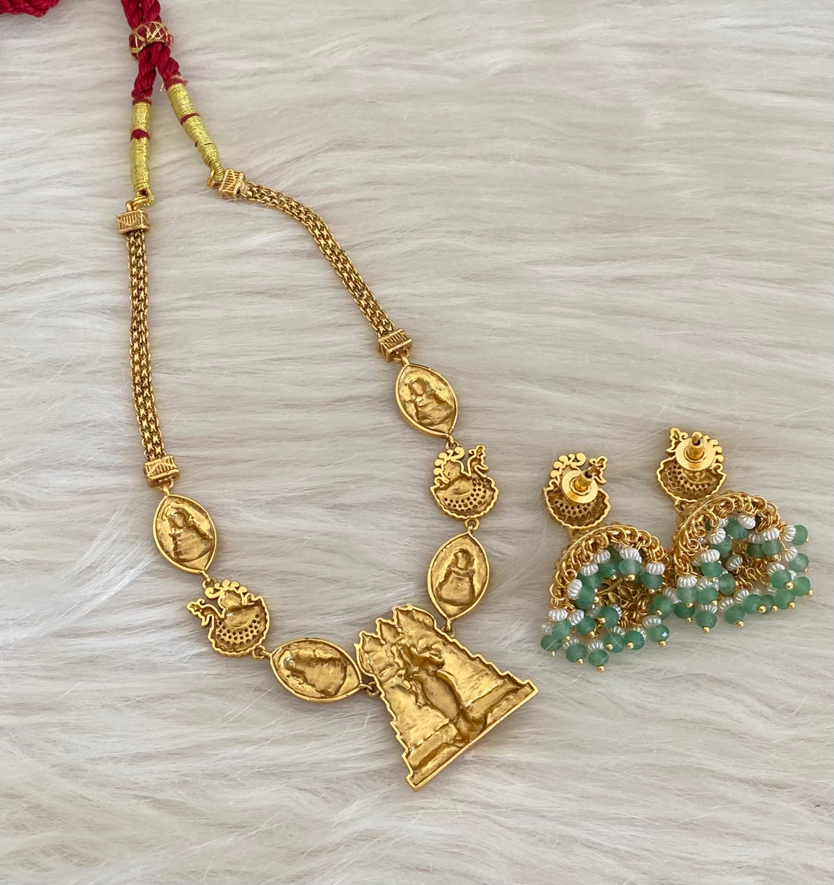 Matte finish meenakari peacock ma meenakshi gopuram necklace set dj-54746