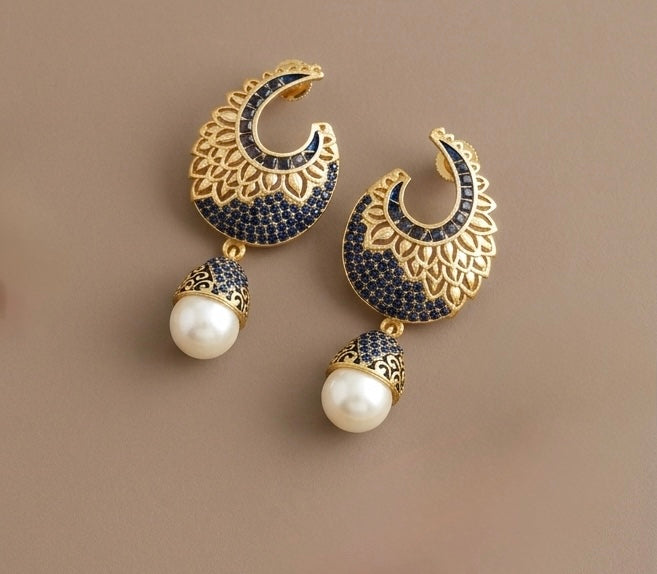 Matte finish blue pearl earrings-dj07654