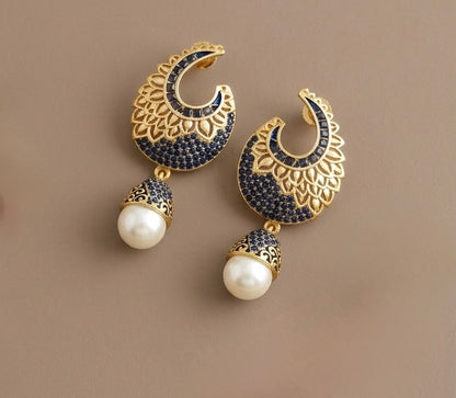 Matte finish blue pearl earrings-dj07654