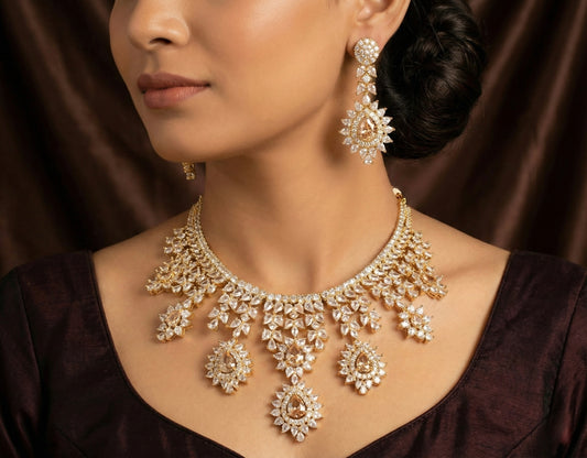 Gold tone Cz-gold stone Necklace Set-dj17115