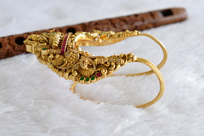 Antique gold tone cz pink-green jadau lakshmi peacock elephant nakshi vanki/bajuband dj-51966