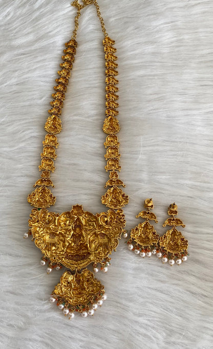 Matte finish pearl meenakari gaja lakshmi haar set dj-54672