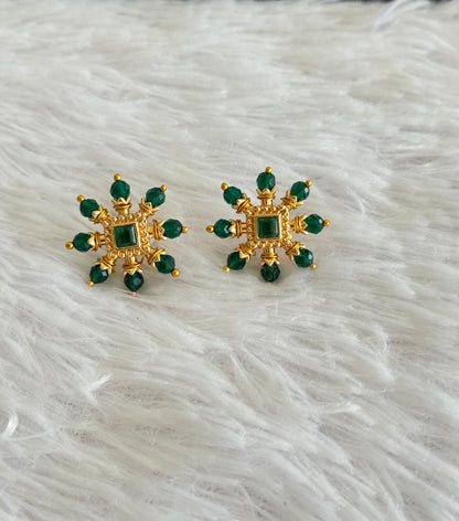 Gold tone green square stone beaded stud/earrings dj-51596