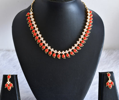 Gold tone coral-pearl mango necklace set dj-53033