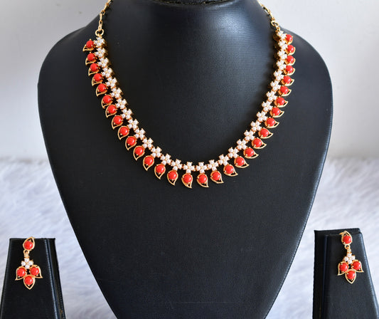 Gold tone coral-pearl mango necklace set dj-53033