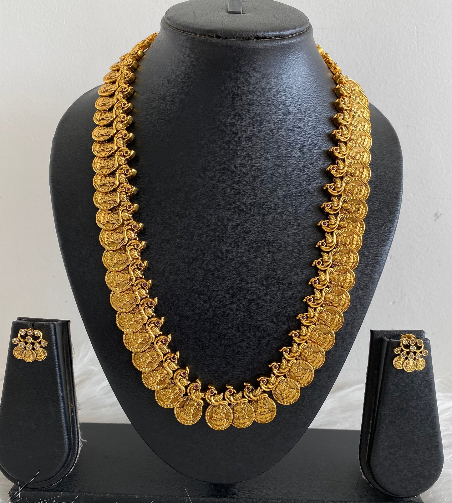 Antique gold tone lakshmi coin peacock haar set dj-54078