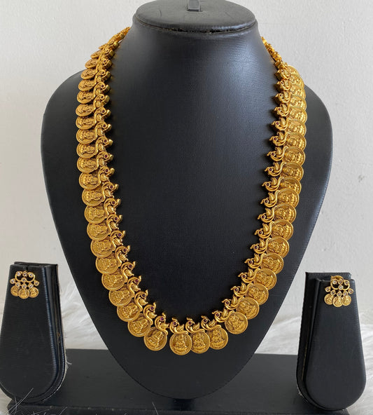 Antique gold tone lakshmi coin peacock haar set dj-54078