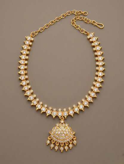 Gold tone AD white stone south indian necklace dj-52913