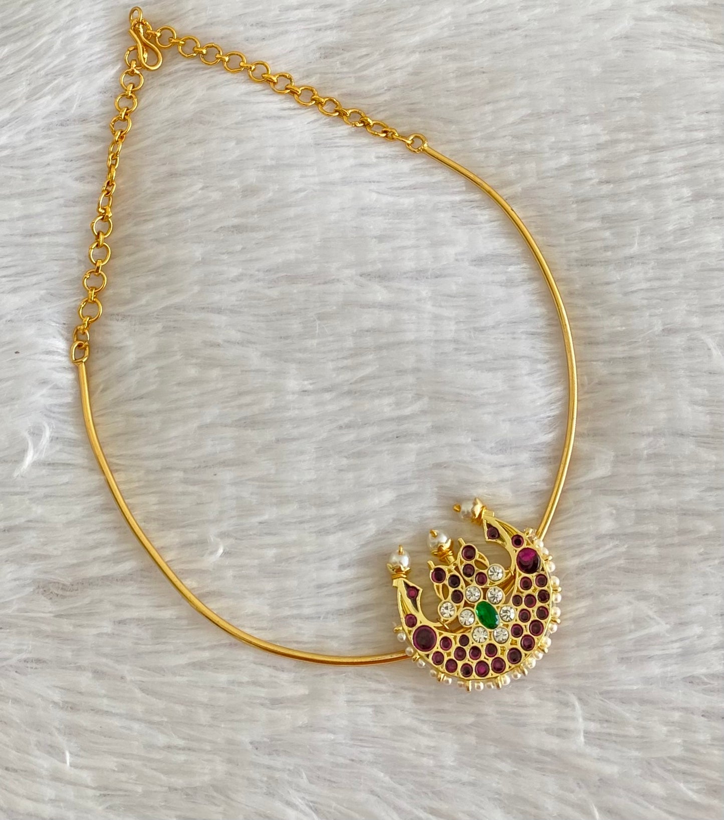 Gold tone semi precious kemp peacock moon pendant hasli necklace dj-53696