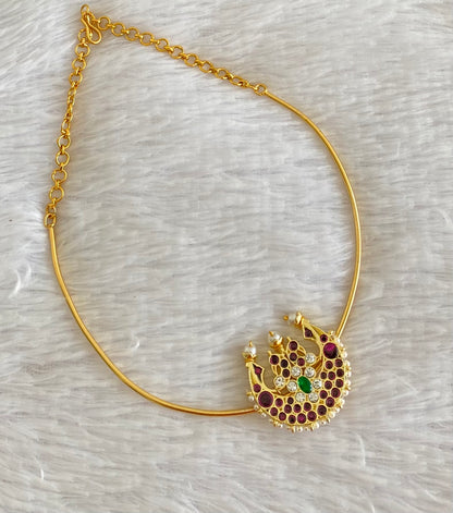 Gold tone semi precious kemp peacock moon pendant hasli necklace dj-53696