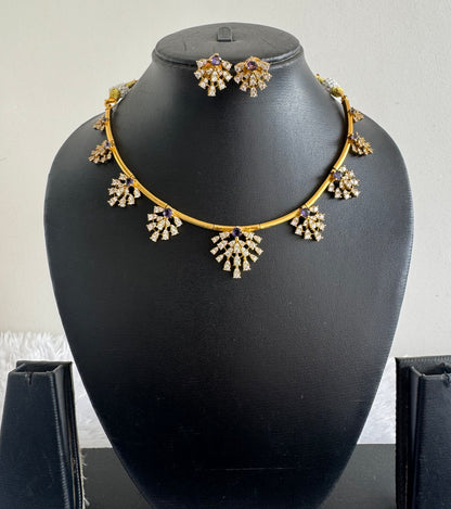 Matte finish cz white-purple kanti necklace set dj-52114