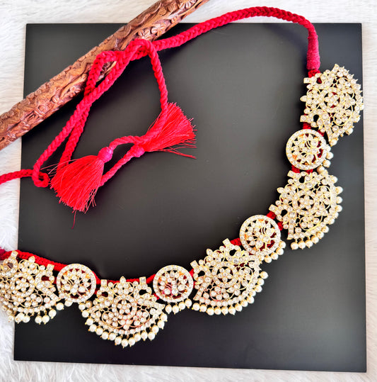 Gold tone AD white pearl peacock waist band dj-52539