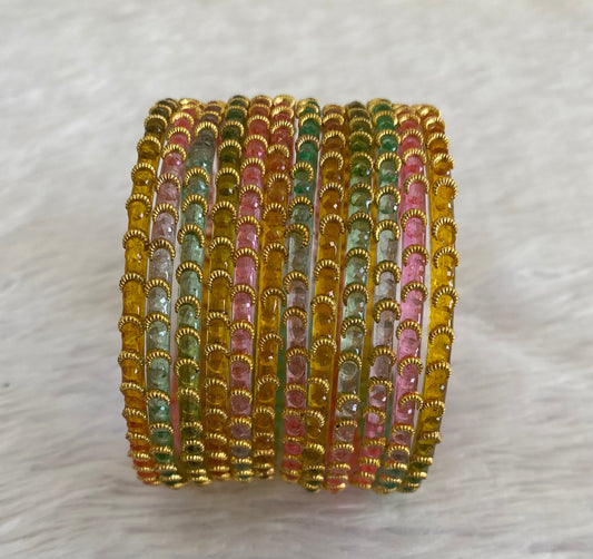 Set of 10 multi color glass bangles(2.10) dj-52882