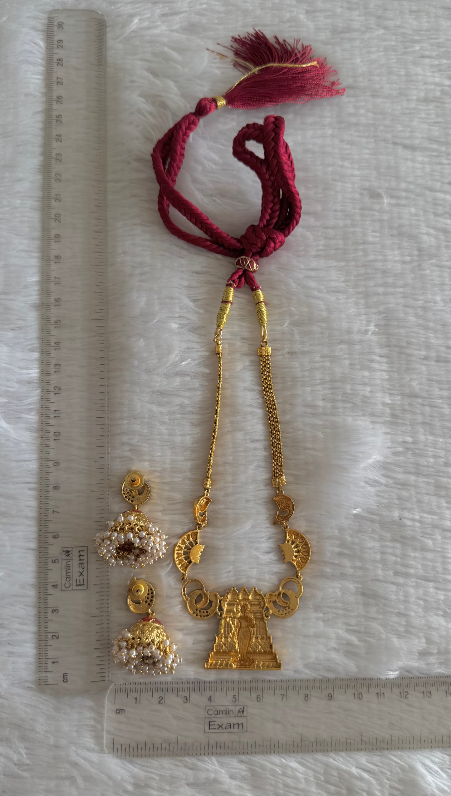 Matte finish Red-pink-blue meenakari Ma Meenakshi necklace set dj-52075