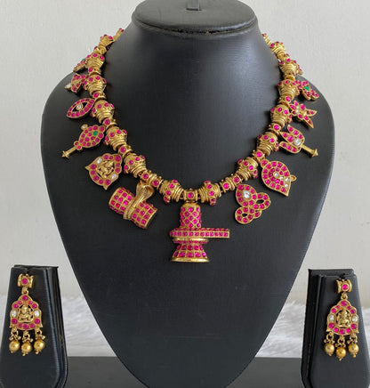 Antique gold tone Shivling kundan jadau necklace set dj-54886