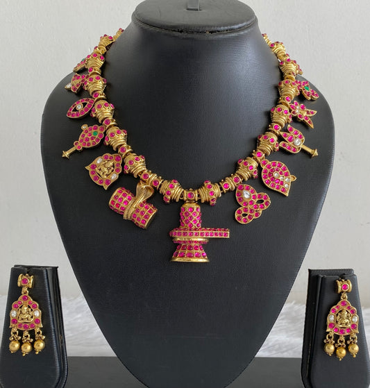 Antique gold tone Shivling kundan jadau necklace set dj-54886