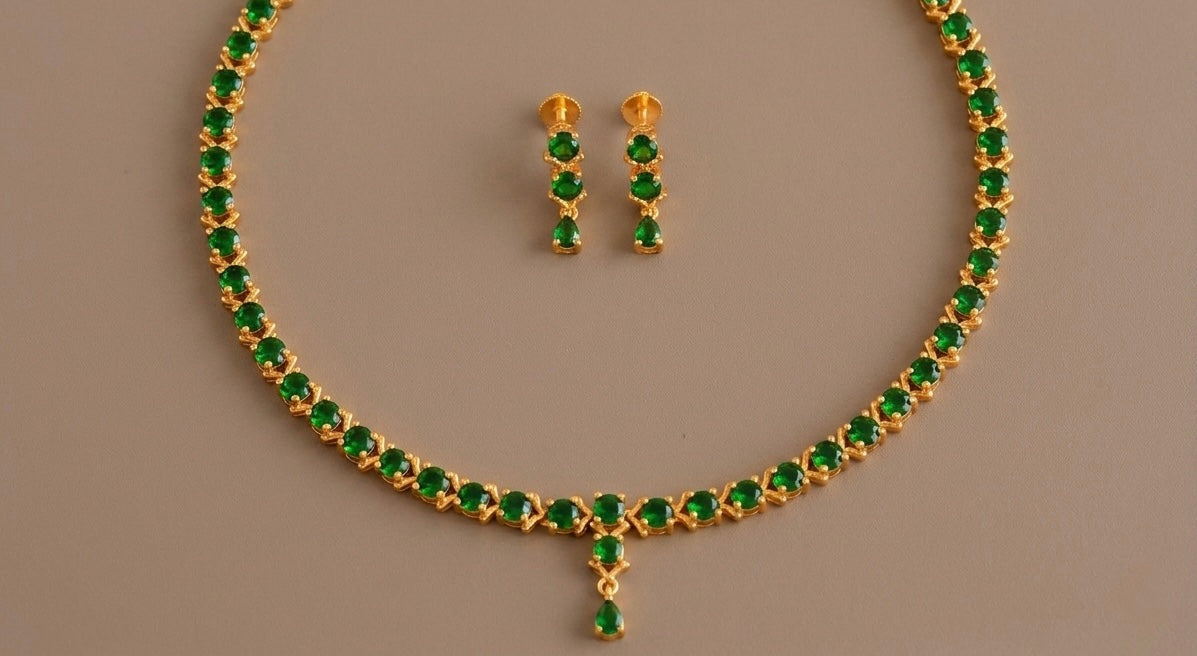 Gold tone AD bottle green necklace set dj-53306