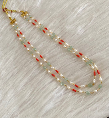 Antique gold tone double layer coral-pearl beaded necklace dj-54980