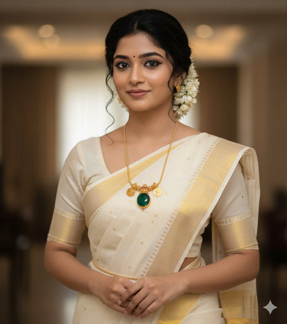 Gold tone pink-green kerala style round kodi Lakshmi coin necklace dj-51707