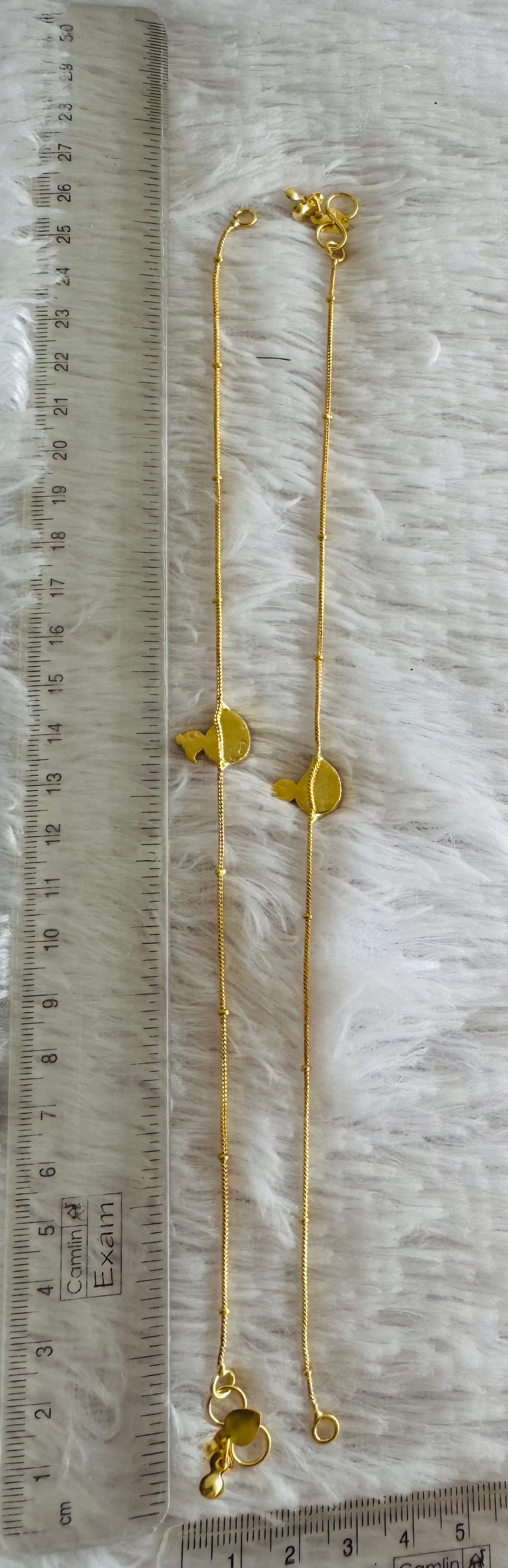 Gold tone pink-green bird kundan jadau anklets dj-51410