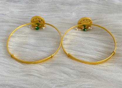 Gold tone kundan jadau kemp-green-white round lotus baju band dj-53838