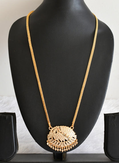 Gold tone AD white stone peacock pendant with chain dj-53320