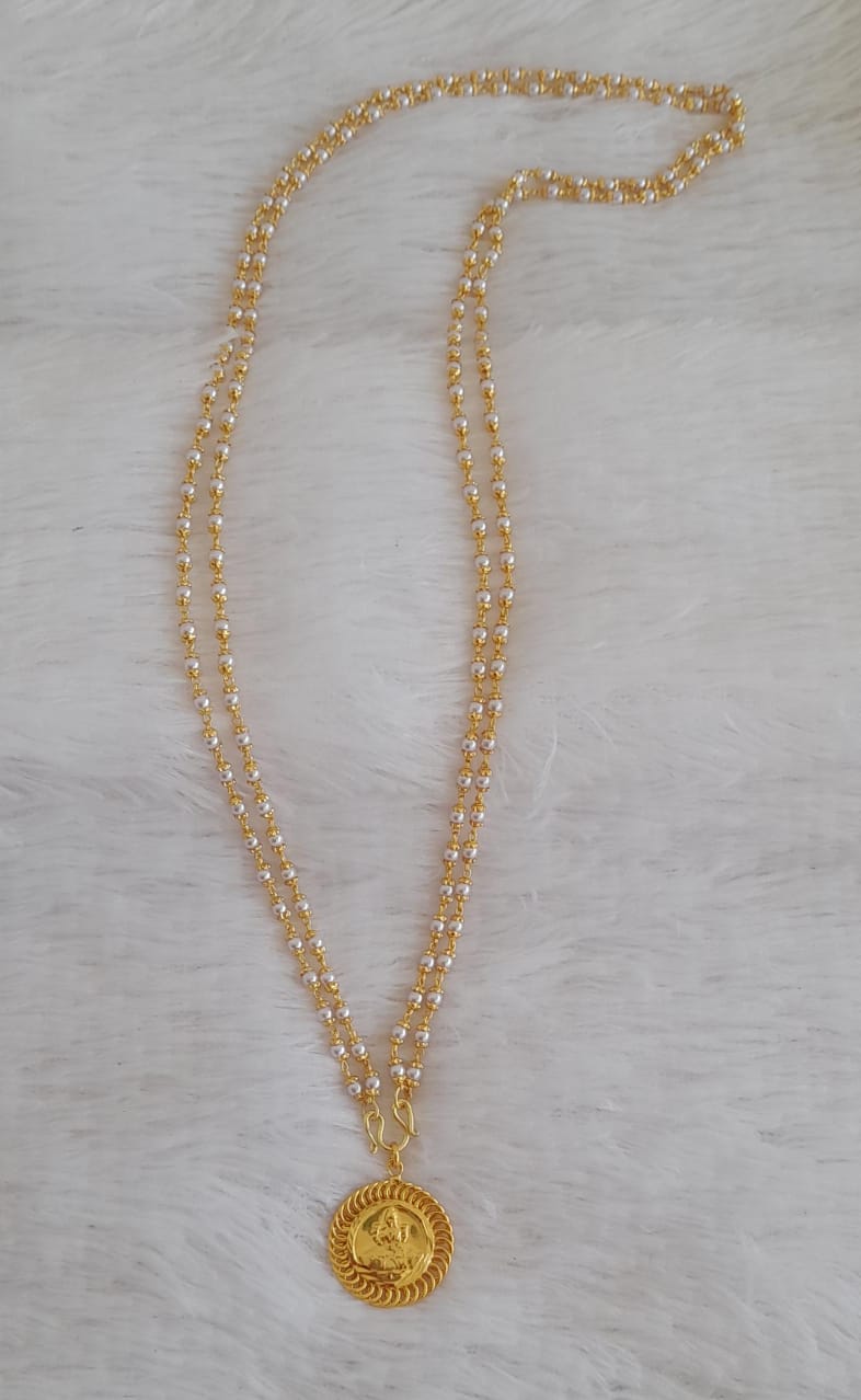 Gold tone pearl double layer chain with Lakshmi pendant dj-41902