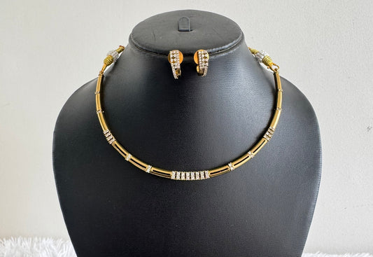 Antique gold tone cz white kanti necklace set dj-52120