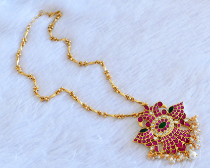 Matte finish pink-green kundan jadau Ganda berunda necklace dj-52727