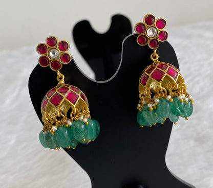 Gold tone pink-white stone kundan jadau jhumkka dj-53585
