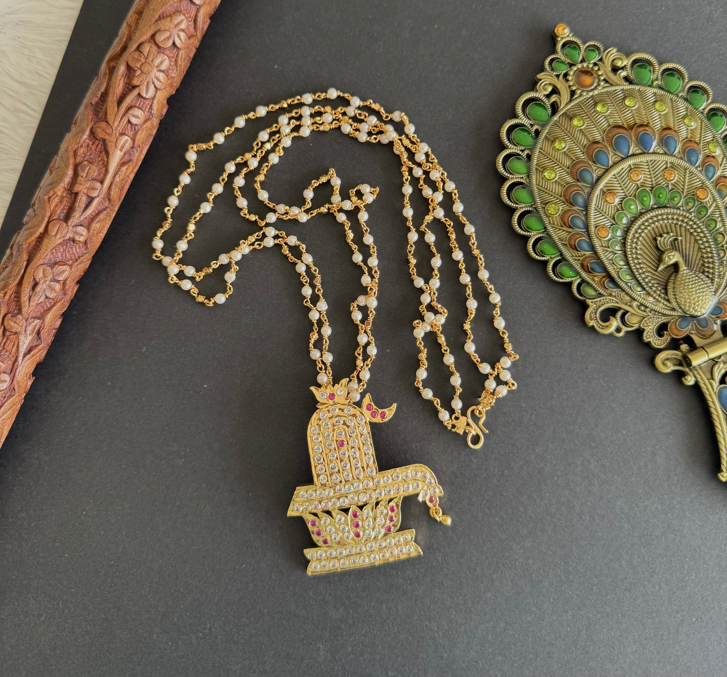 Gold tone 24 inches chain with AD shiva lingam pendant dj-52226