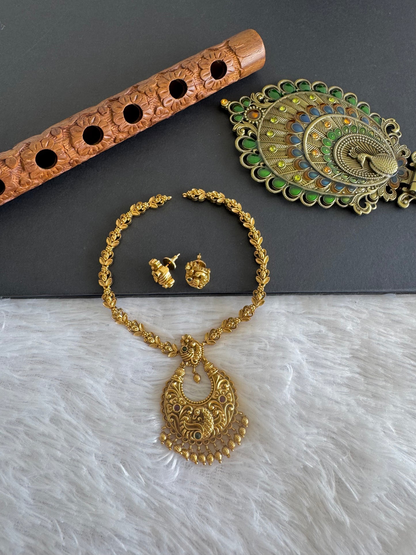 Antique gold tone cz white peacock bali necklace set dj-52130