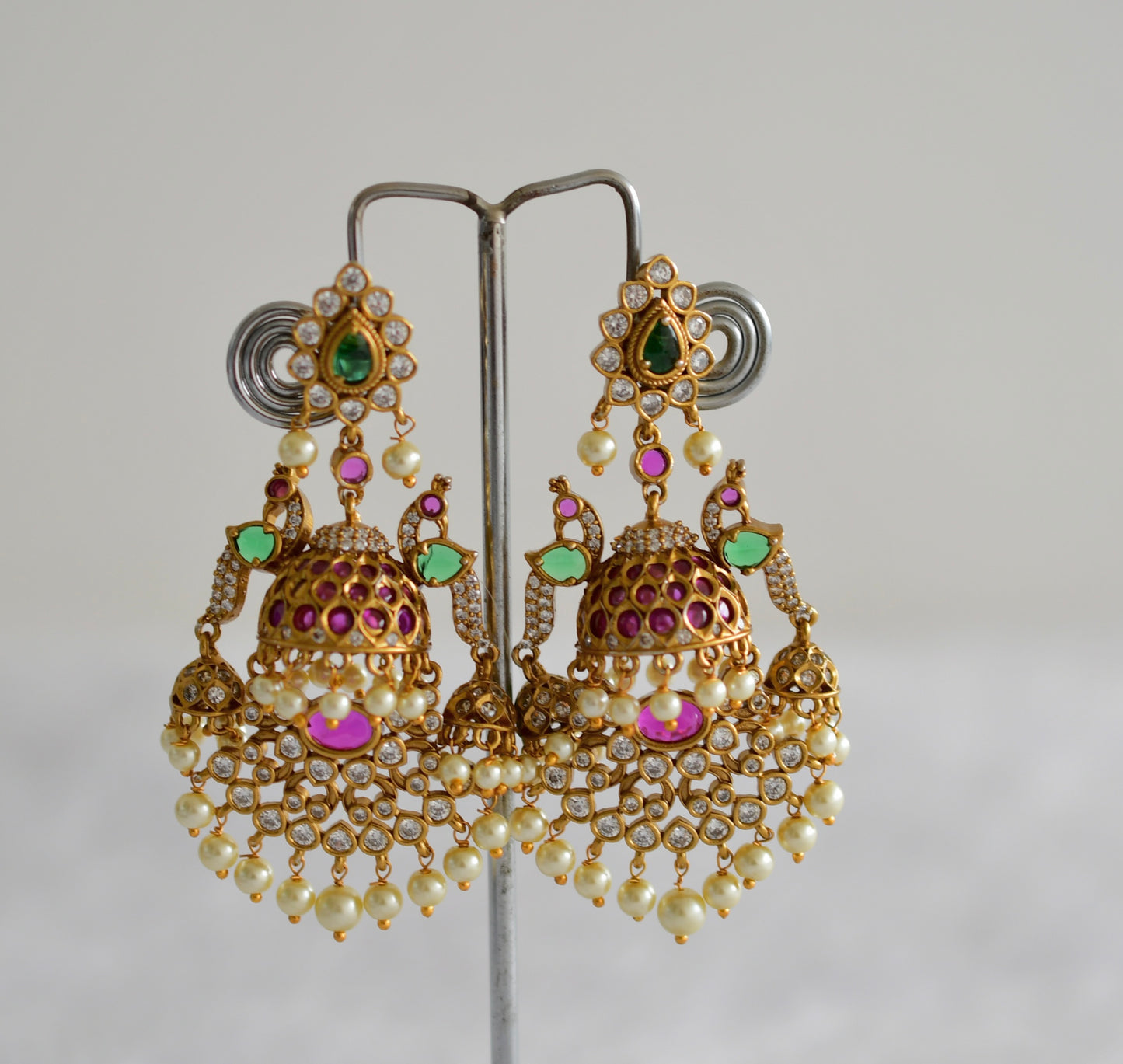 Matte finish kemp-green pearl bali peacock jhumkka dj-51864