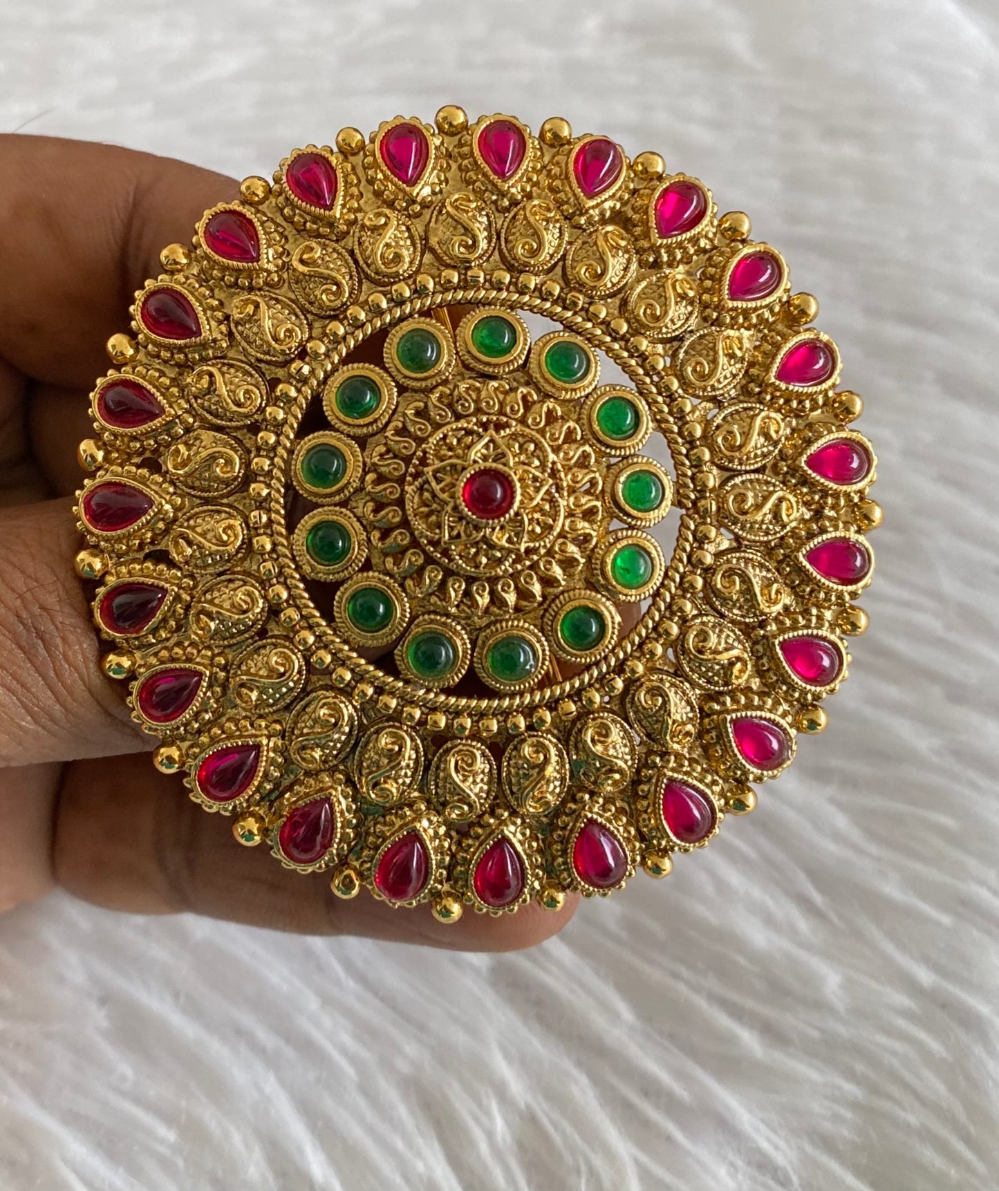 Antique gold tone kemp-green round hair jewel(rakodi)dj-53619