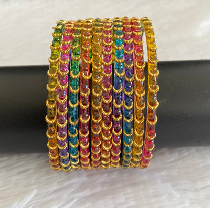 Set of 10 multi color glass bangles(2.6) dj-52999