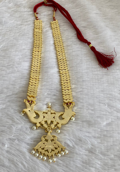 Gold tone precious kemp-green-white peacock flower pearl haar dj-53357