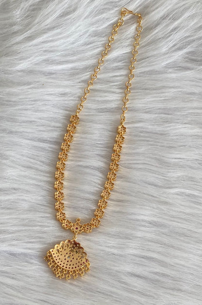 Gold tone AD white-pink stone south Indian flower necklace dj-54207