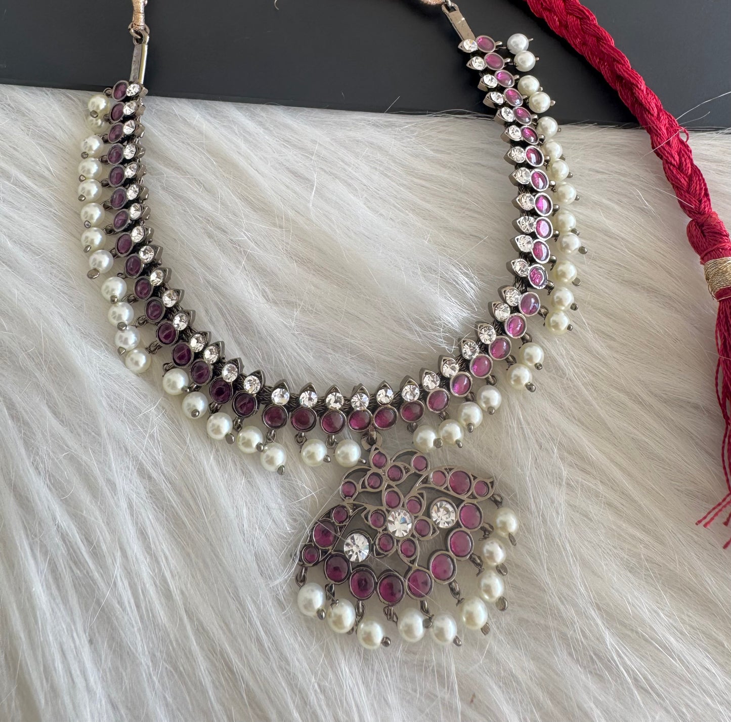 Black finish precious kemp pearl necklace Dj-51252