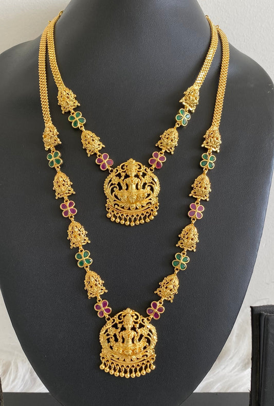 Gold tone kemp-green stone lakshmi combo set dj-54296