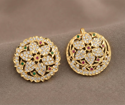 Gold tone AD pink-green flower sun moon hair jewel dj-52022