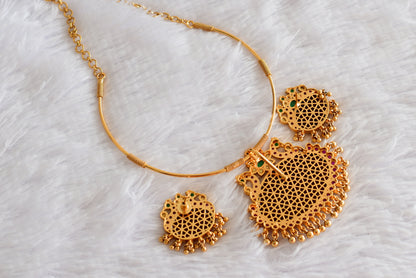 Matte finish peacock big red oval stone pendant hasli necklace set dj-51226