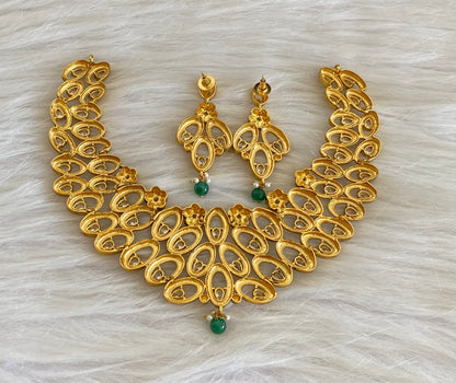 Antique gold tone white stone flower necklace set dj-54803
