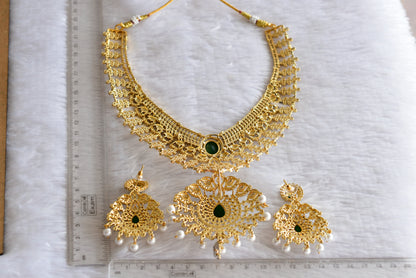 Two tone emerald-white bridal big necklace set dj-51981