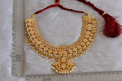 Gold tone precious kemp-green-white pearl mango big necklace dj-52261