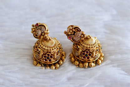 Antique gold tone kemp-green peacock jhumkka dj-51933