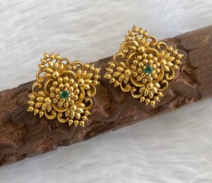 Antique tone green stone flower stud/earrings dj-53562