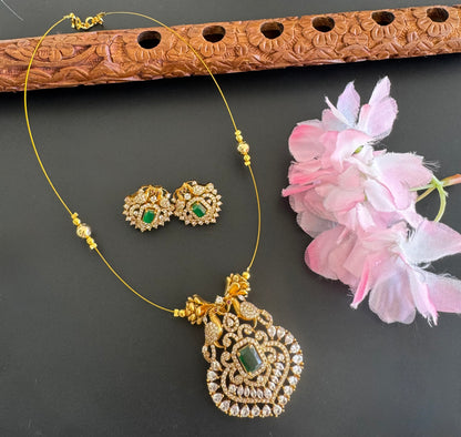 Matte finish green-white peacock invisible necklace set dj-51222