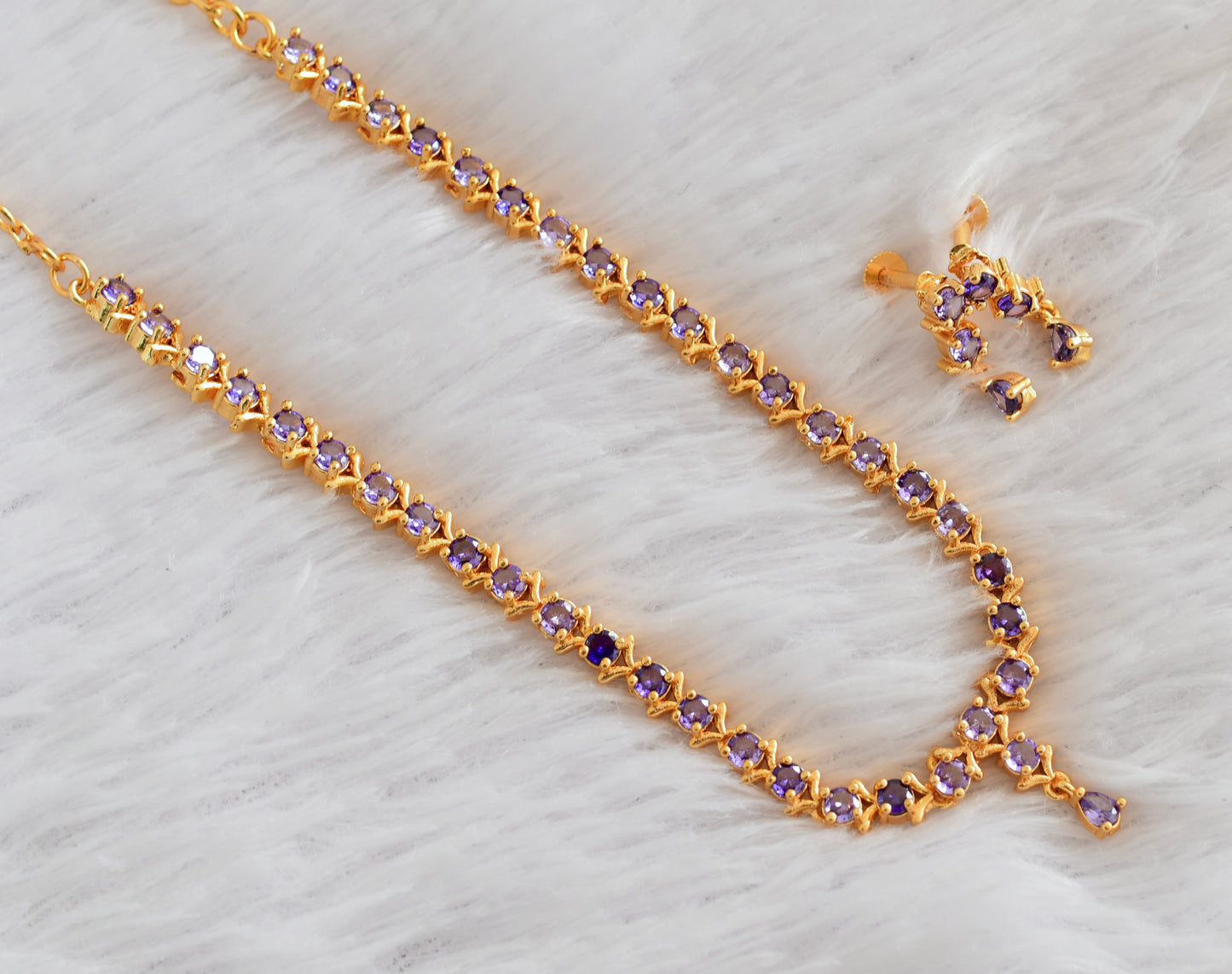 Gold tone AD purple necklace set dj-53304