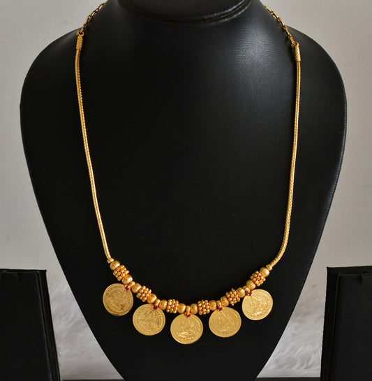 Gold tone AD pink lakshmi coin necklace dj-51846